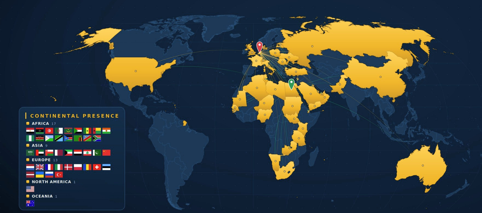Map showing Mentors' offices in the Netherlands and Egypt